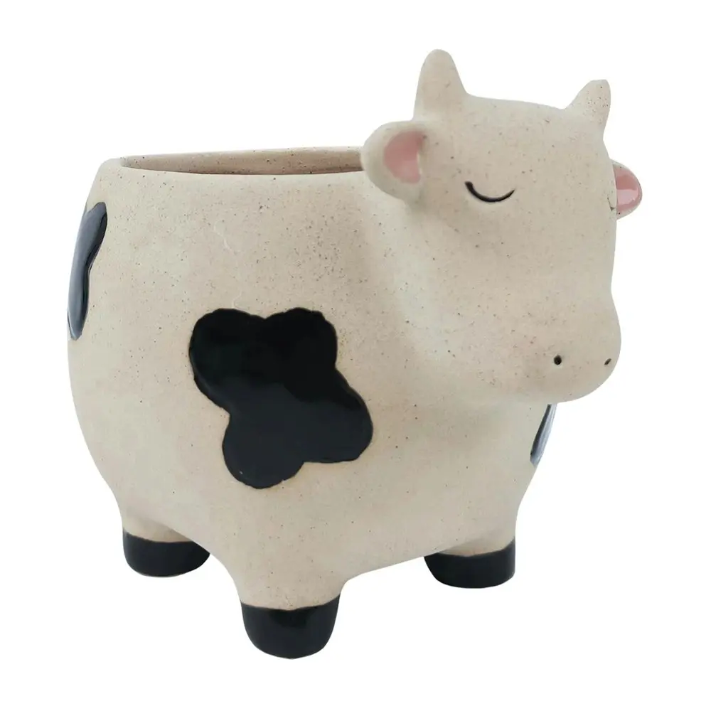 2x Urban 14cm Cow Ceramic Planter Garden Decor Plant/Flower Pot Medium Sand/BLK