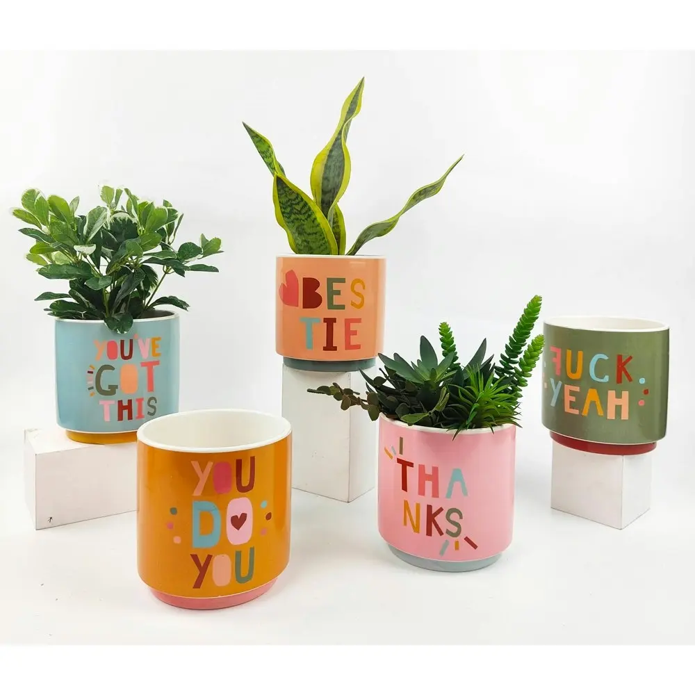 Urban 13cm Funky Quote fu*k Yeah Ceramic Planter Garden Plant/Flower Pot Green