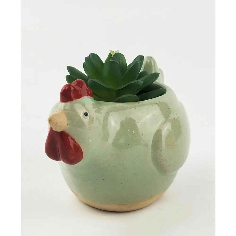 2x Urban Chicken 9cm Ceramic Planter Garden Ornament Display Pot Small Green