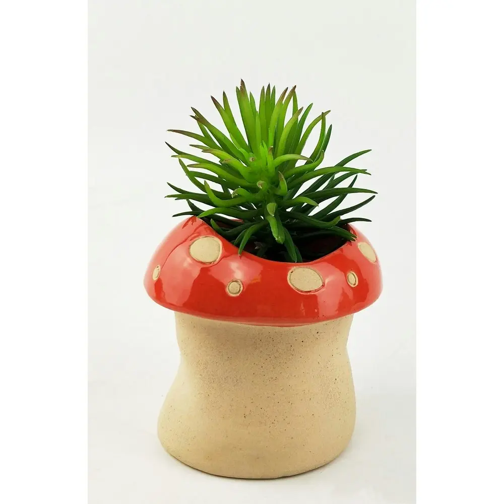 2x Urban 10cm Mushroom Ceramic Planter Garden Decor Plant/Flower Pot Medium Red