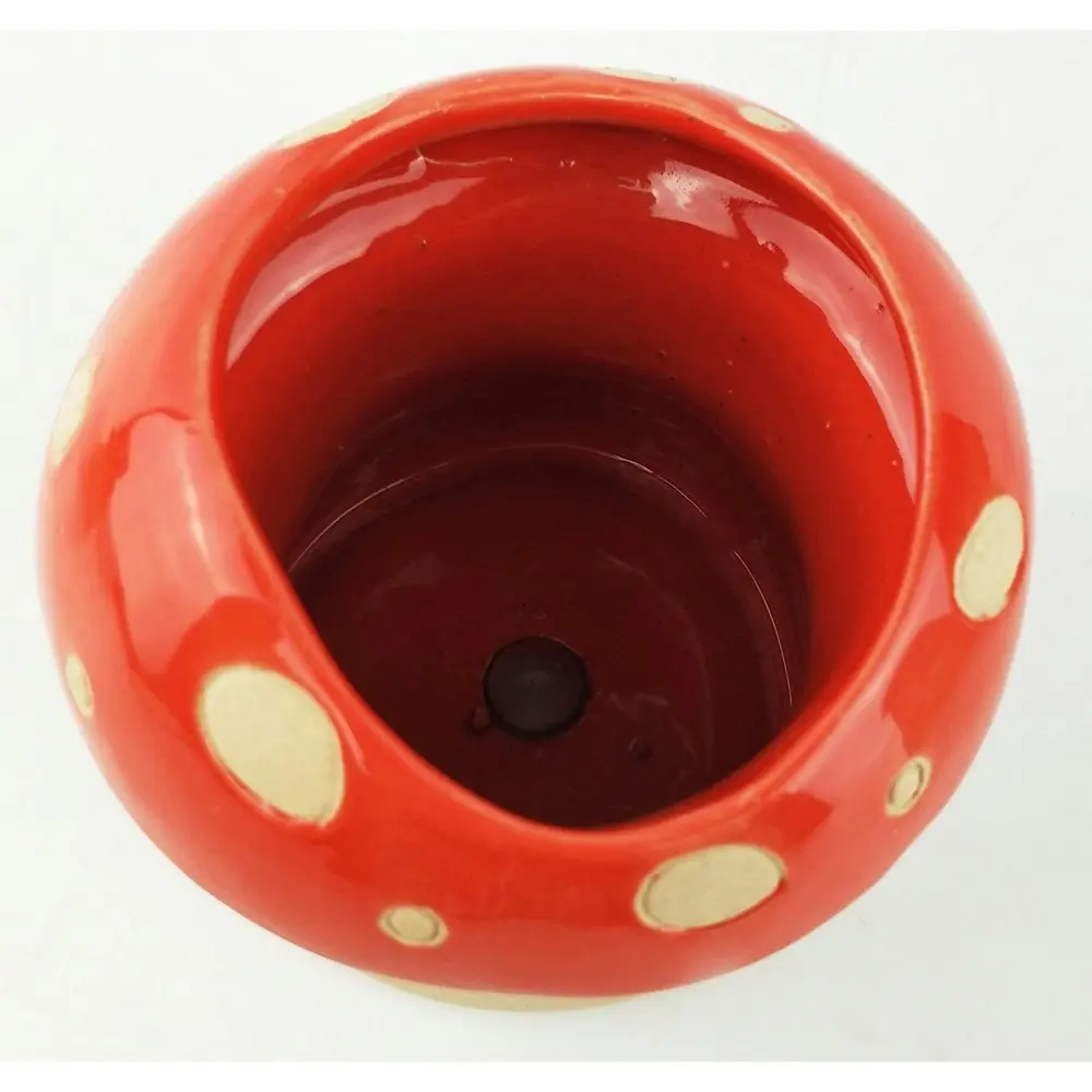 2x Urban 10cm Mushroom Ceramic Planter Garden Decor Plant/Flower Pot Medium Red