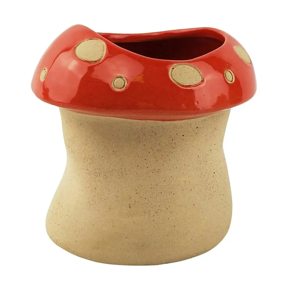 2x Urban 10cm Mushroom Ceramic Planter Garden Decor Plant/Flower Pot Medium Red