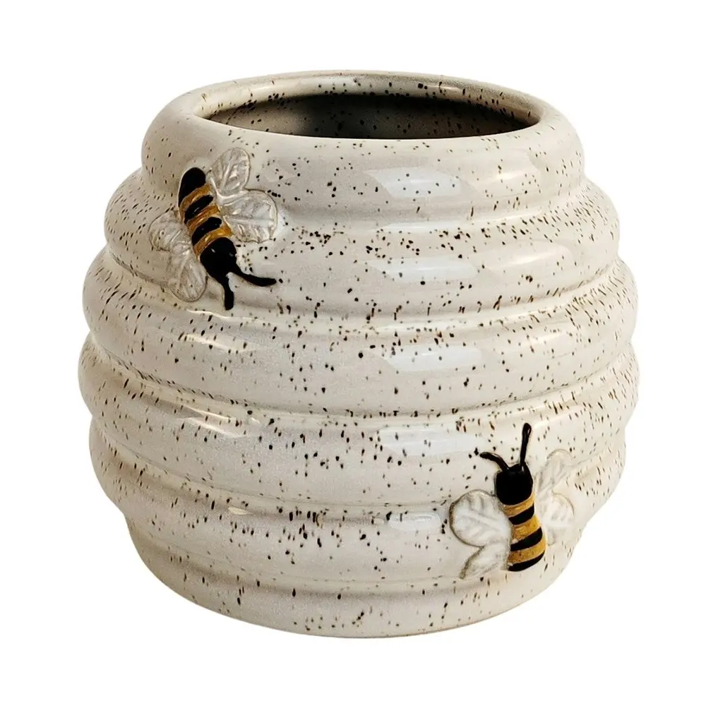 2x Urban 8cm Ceramic Beehive Planter Plant Pot Garden Decor Small White/Sand