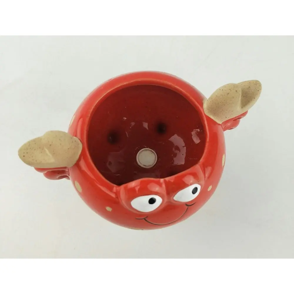 2x Urban Crab 9cm Ceramic Planter Garden Ornament Display Plant Pot Medium Red