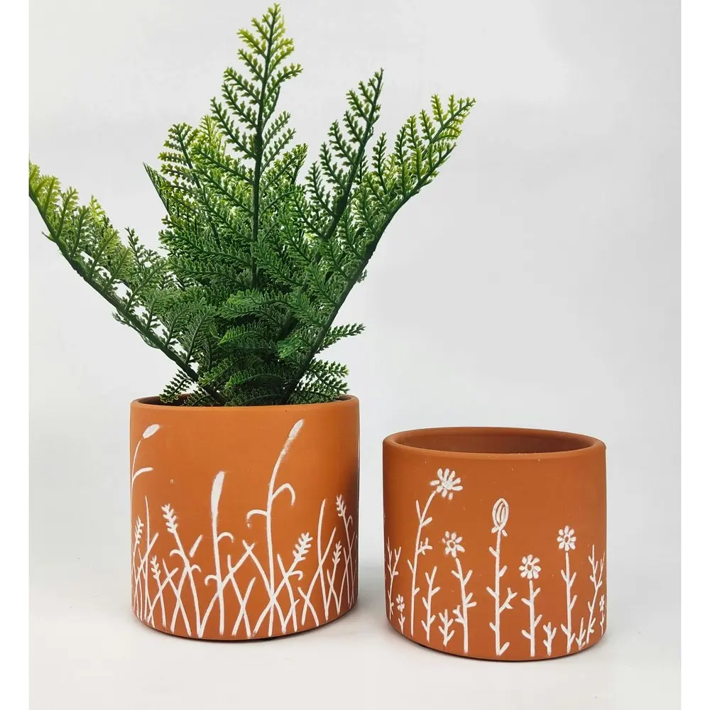 2x Urban Riya 12.5cm Ceramic Flower/Plant Pot Planter Garden Decor M Terracotta