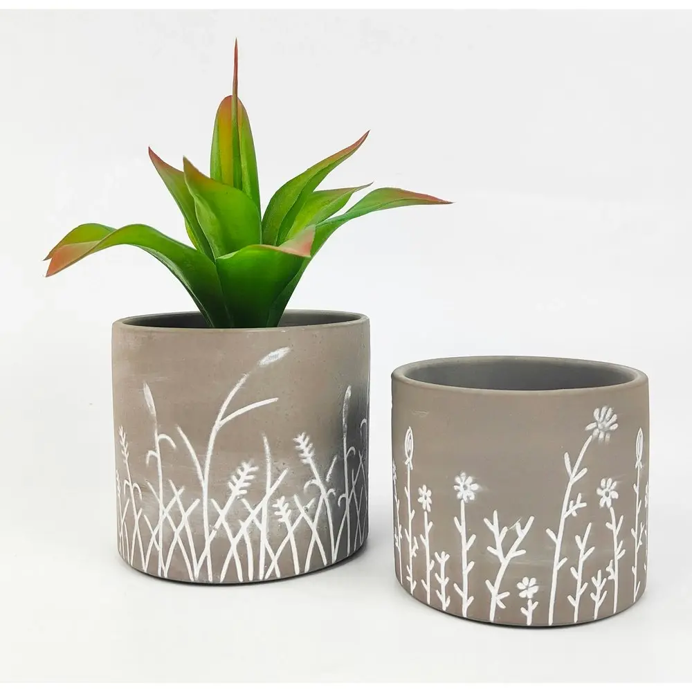 2x Urban Riya 10.5cm Ceramic Flower/Plant Pot Planter Garden Decor Small Grey