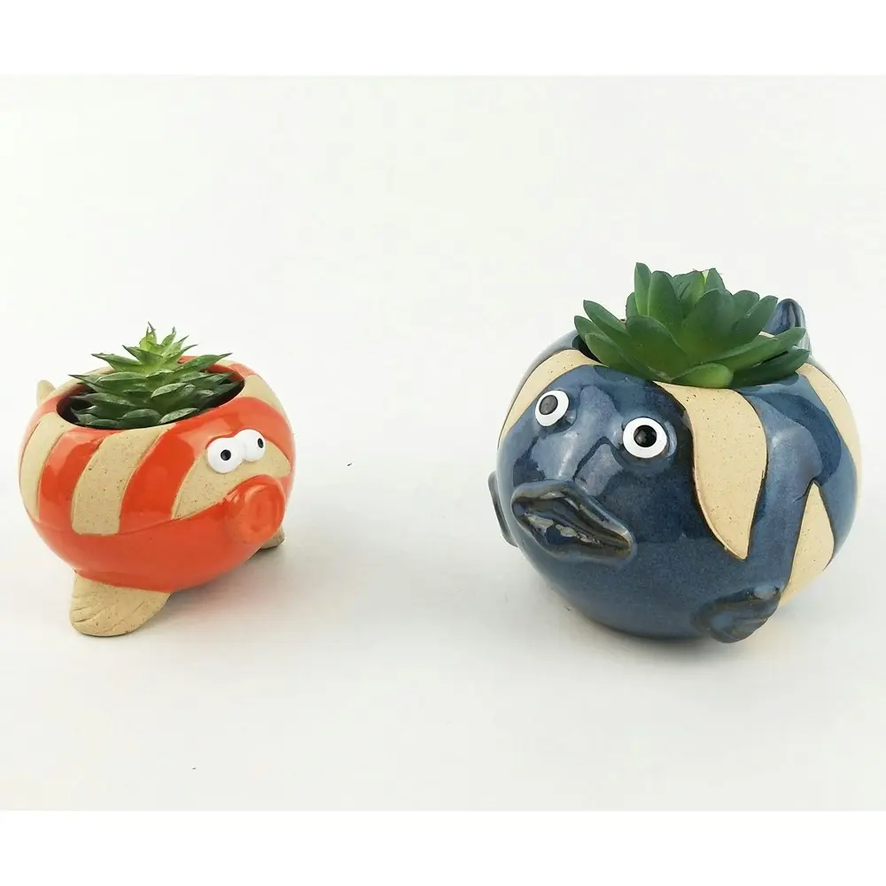 2x Urban Fish 6cm Ceramic Planter Home/Garden Ornament Display Pot Small Orange