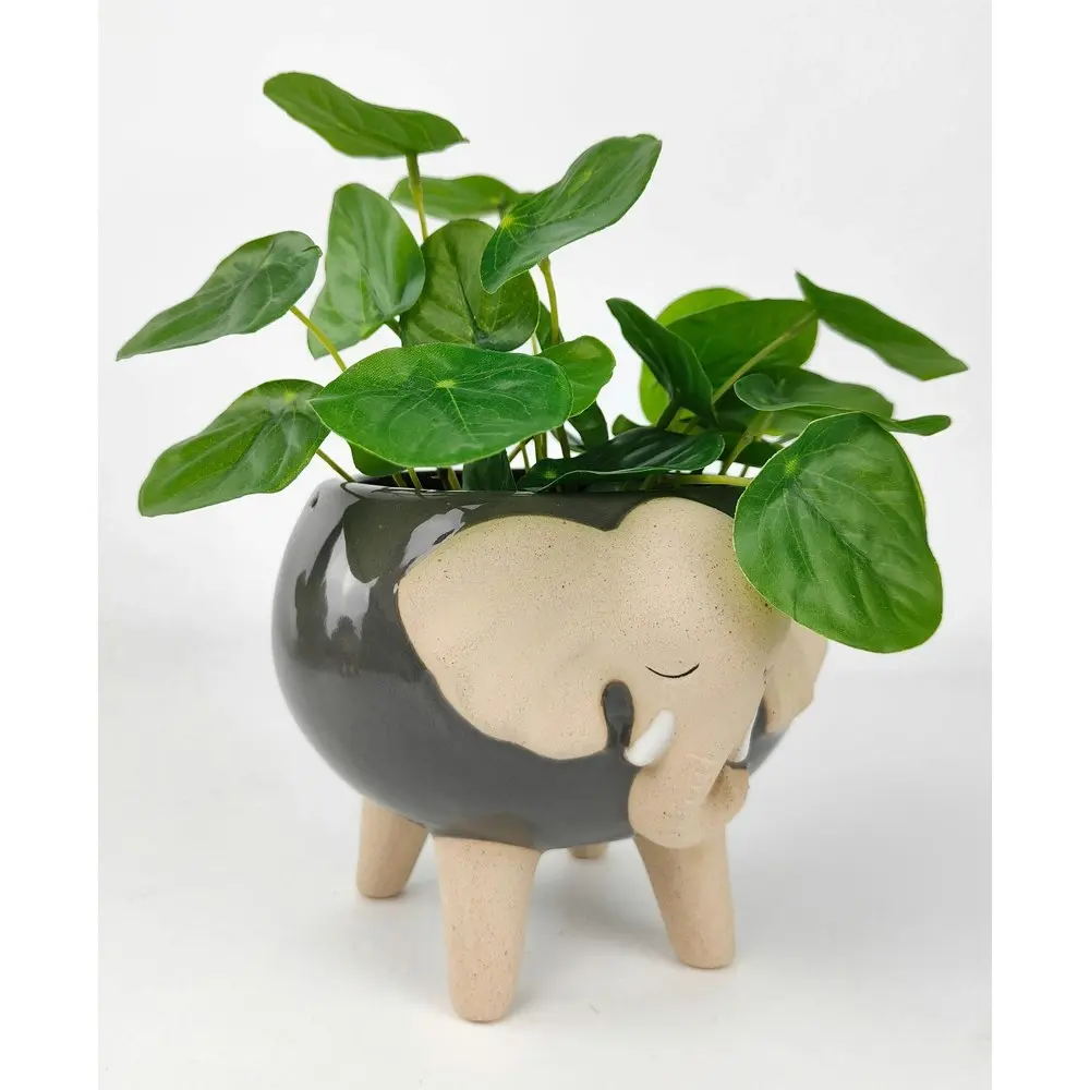 2x Urban Elephant 11cm Ceramic Planter w/ Legs Garden Ornament Pot Small Grey