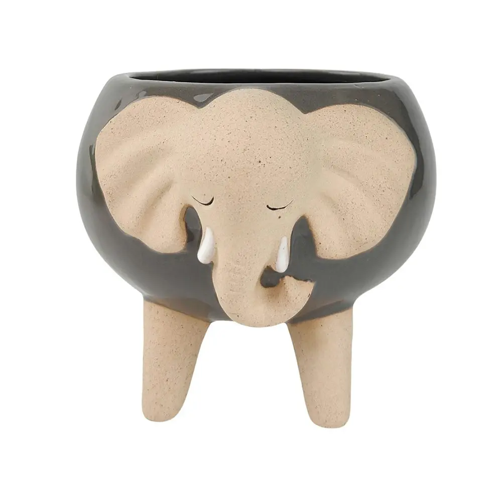 2x Urban Elephant 11cm Ceramic Planter w/ Legs Garden Ornament Pot Small Grey