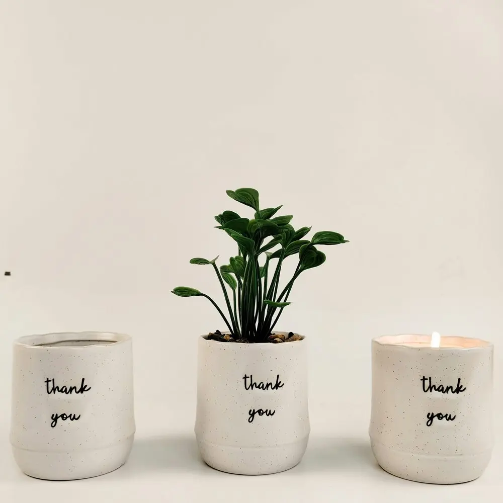 2x Urban 9cm Ceramic Thank You Planter Plant/Flower Pot Home/Garden Decor White