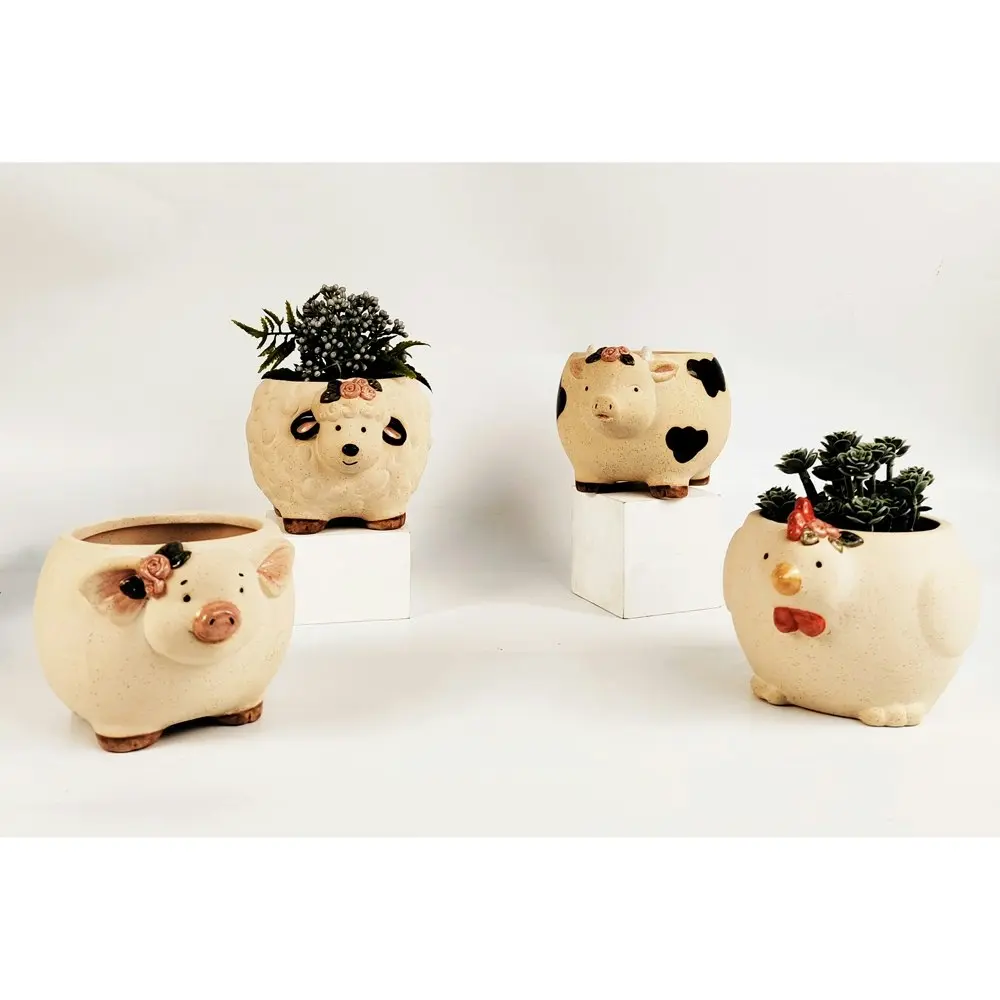 2x Urban 10.5cm Ceramic Sheep w/Flowers Planter Plant Pot Home/Garden Decor Sand