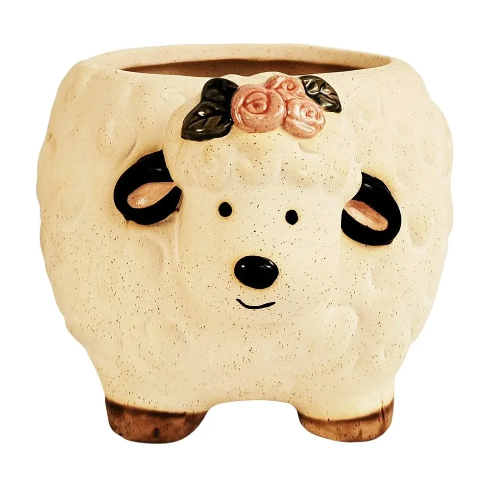 2x Urban 10.5cm Ceramic Sheep w/Flowers Planter Plant Pot Home/Garden Decor Sand