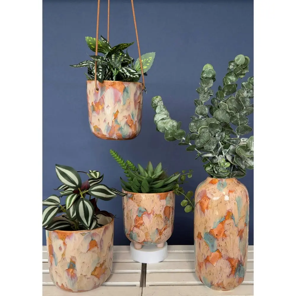 Urban Products 13cm Ceramic Della Artisan Hanging Planter Pot Home Decor PNK