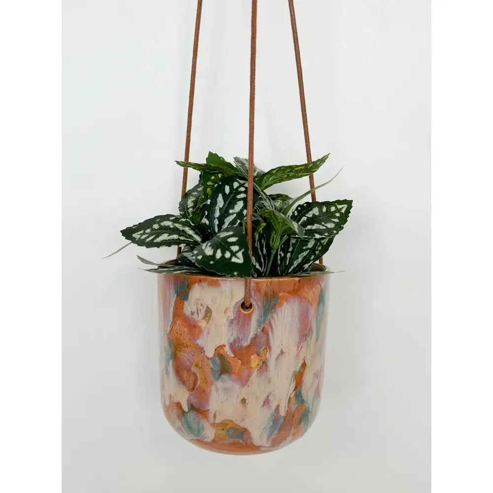 Urban Products 13cm Ceramic Della Artisan Hanging Planter Pot Home Decor PNK