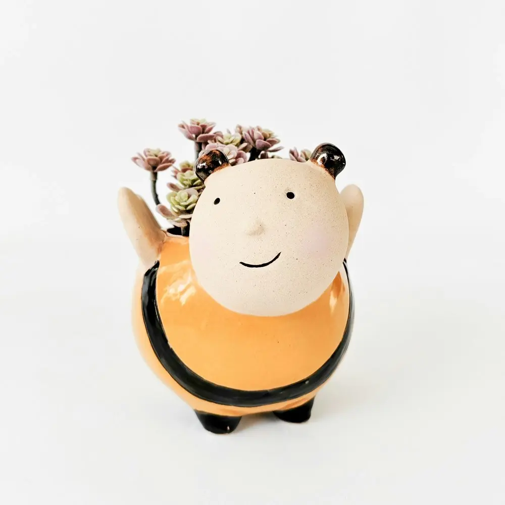 Urban Products Bee Themed Pot Planter Home Garden Decor Yellow Black 12cm