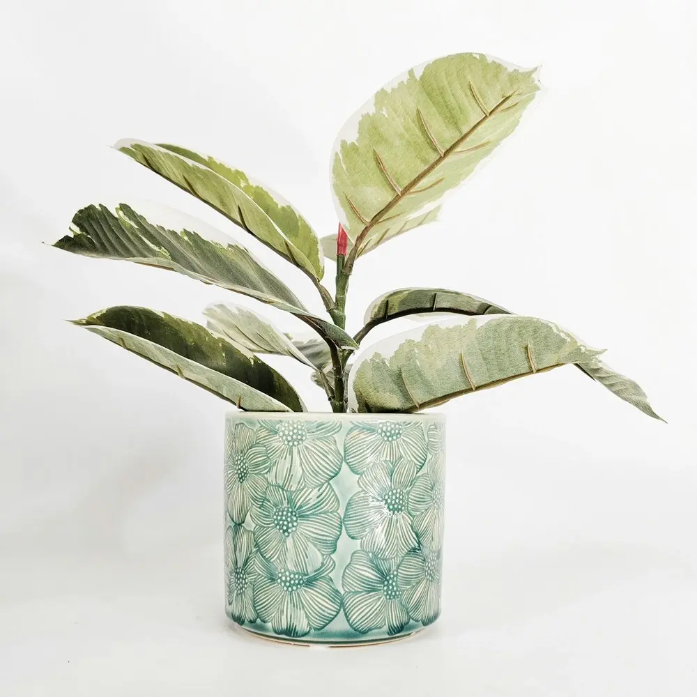 Urban Products Etched Flower Pattern Planter Home Garden Decor Turquoise 14cm