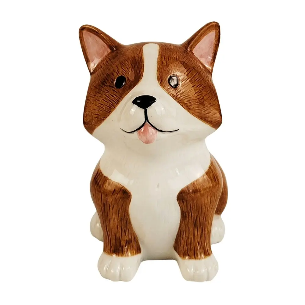 2x Urban 11cm Ceramic Cute Corgi Planter Plant Pot Home/Garden Decor White/Brown