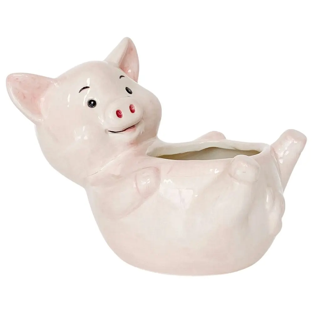 2x Urban Products Reclining Pig Themed Planter Home Garden Decor Light Pink 17cm