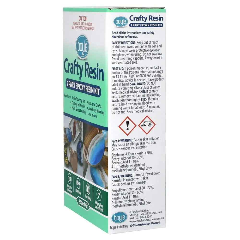 Boyle Crafty 250ml 2-Part High-Gloss Epoxy Resin Kit Art/Craft Jewelry Making