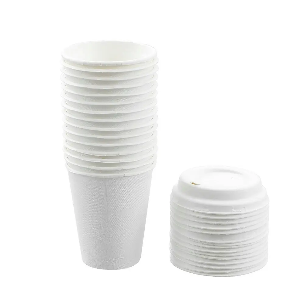 6x 15PK Lemon & Lime 250ml Eco Sugarcane Coffee Cup w/ Lid Biodegradable Sip Mug