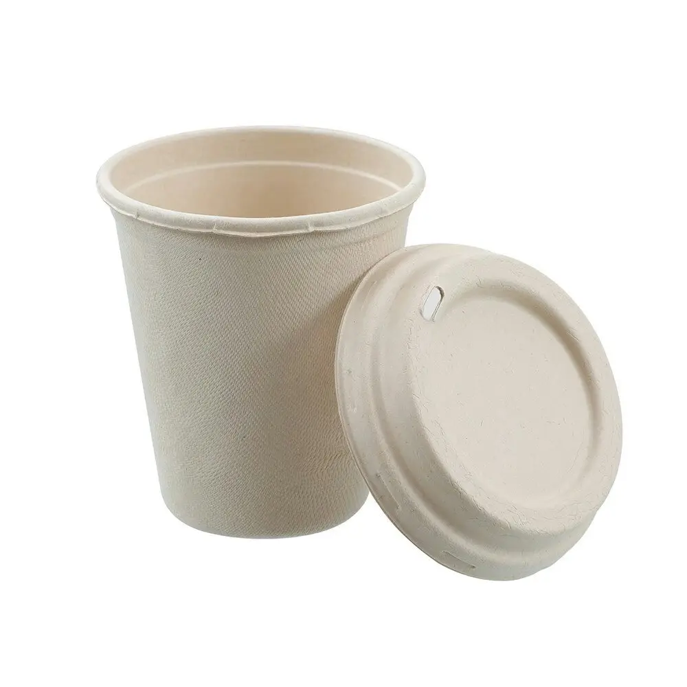 6x 12PK Lemon & Lime 350ml Eco Sugarcane Coffee Cup w/ Lid Biodegradable Sip Mug