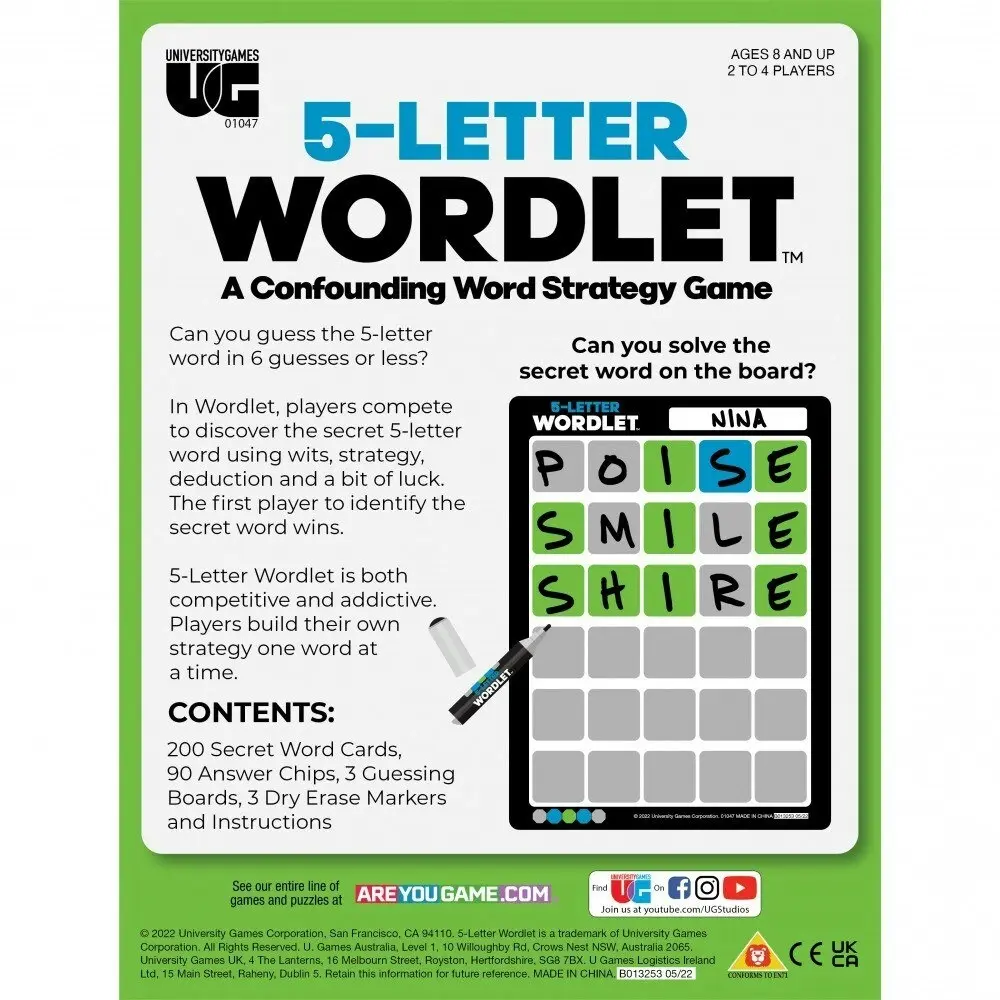 U.Games 5-Letter Wordlet Strategy Game Interactive Kids Activity Fun Toy 12+