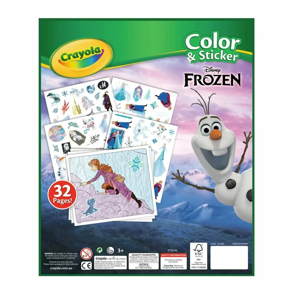 3x Crayola 32pg Colour/Sticker Book Disney Frozen Kids/Children Activity Book 3+