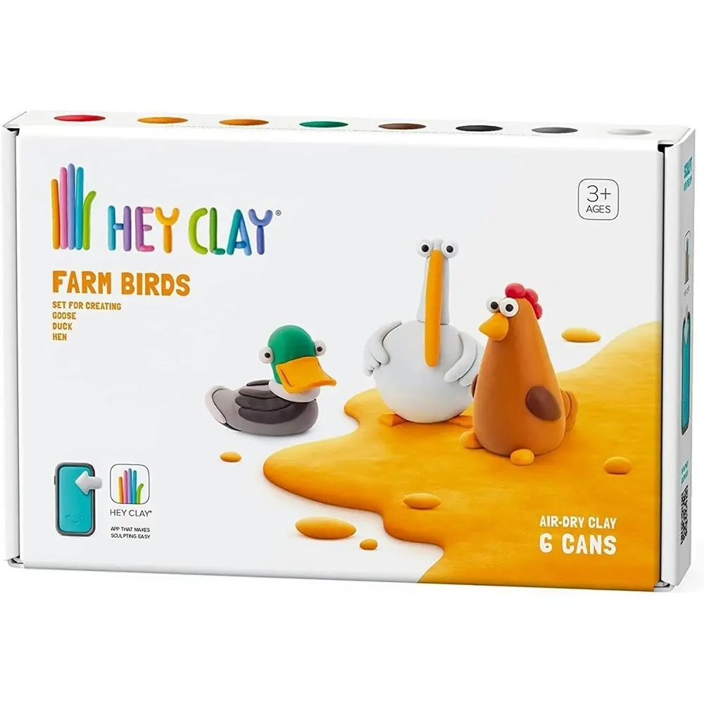 12pc Hey Clay Farm Birds Medium Kids/Childrens Modelling Clay Craft Set 6-36m