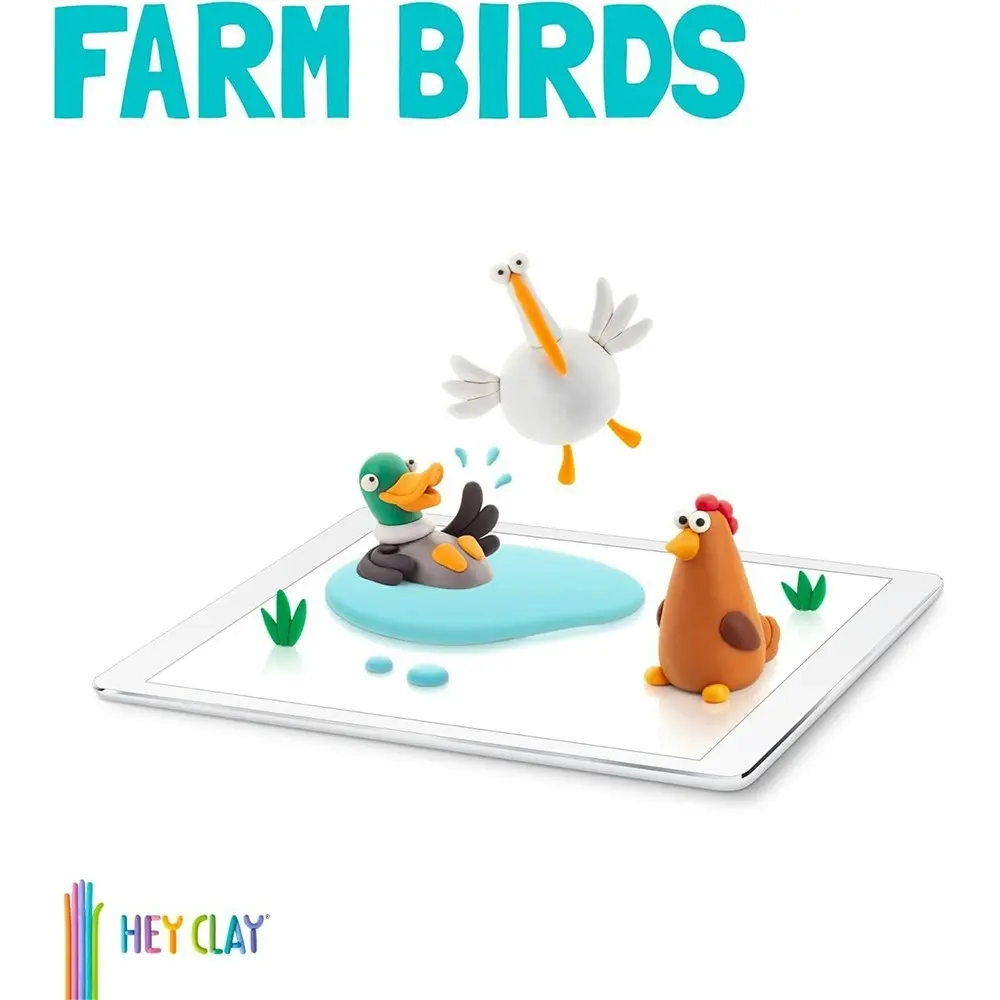 12pc Hey Clay Farm Birds Medium Kids/Childrens Modelling Clay Craft Set 6-36m