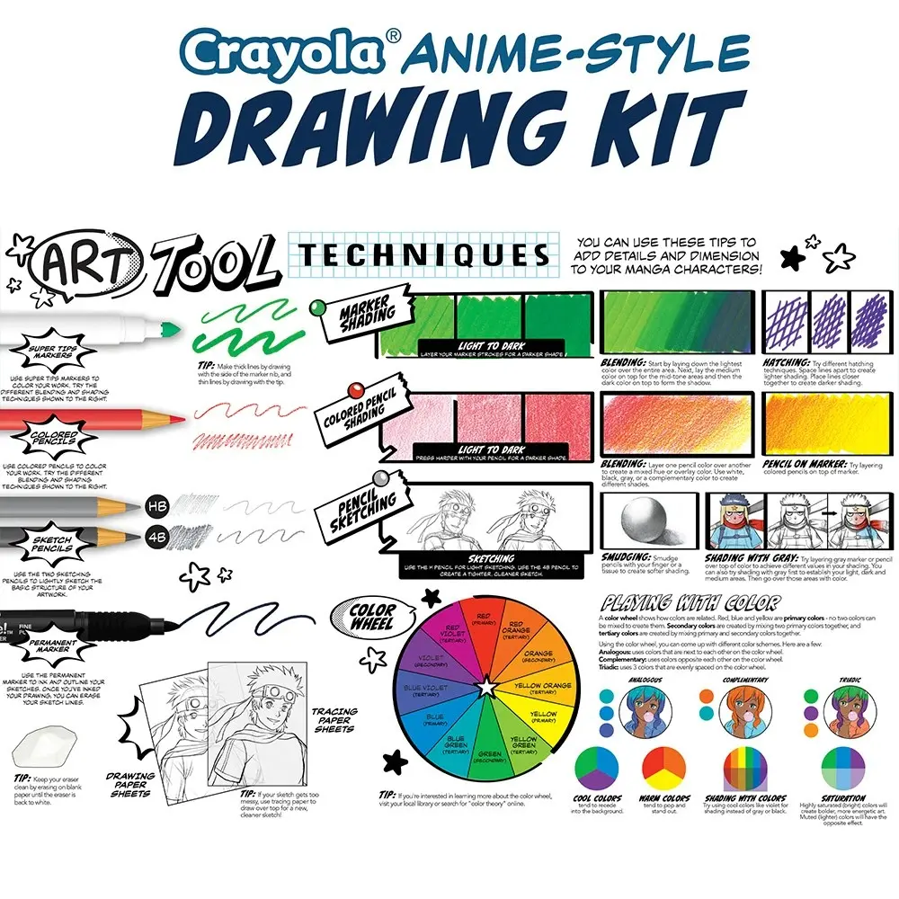 Crayola Learn to Draw Anime Kids/Childrens Pencil/Marker/Paper Art/Craft Kit 8y+