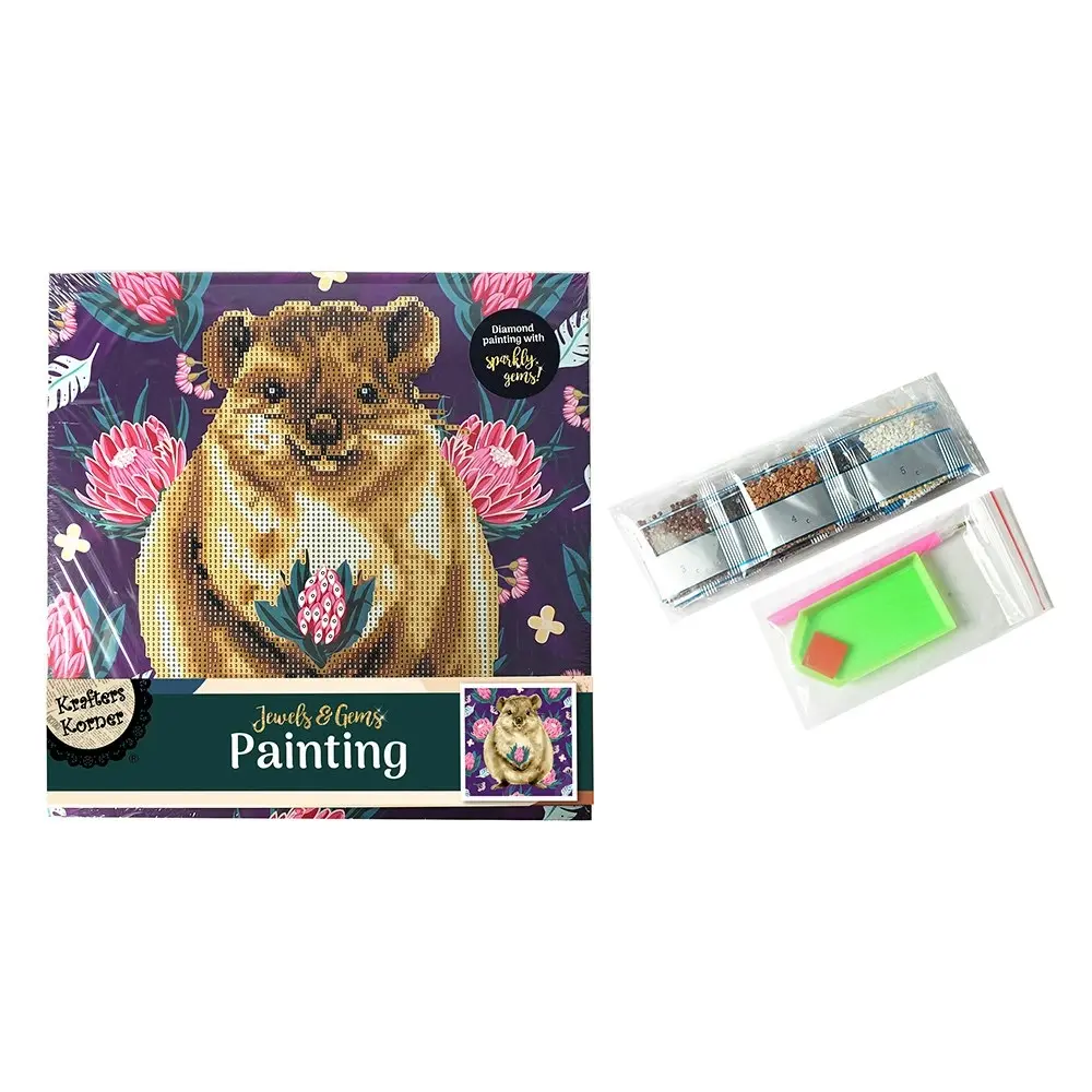 3x Krafters Korner Jewels & Gem Painting Canvas Quokka Creative Craft Set 6+