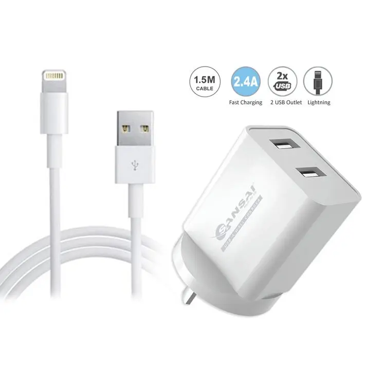 4PK Sansai 2xUSB Port Wall Charger w/Charging Cable Compatible With iPhone 8/7