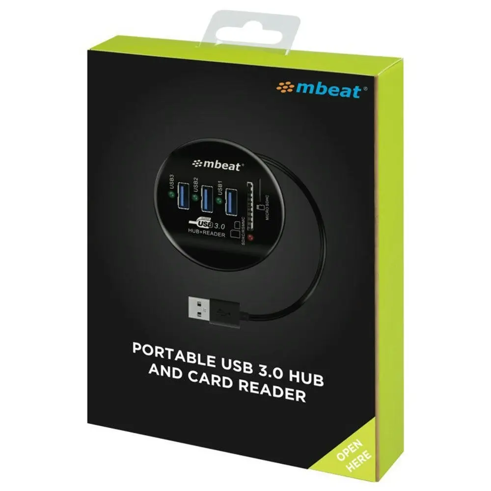 mBeat 2-in-1 Portable USB 3.0 Hub and SD MicroSD Card Reader for Laptop Macbook