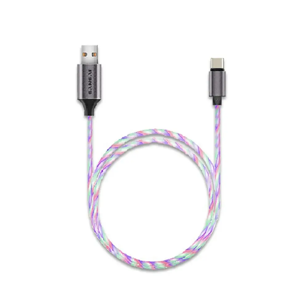 2PK Sansai RGB Flowing Light Up USB-A Male to Male USB-C Charging/Data Cable 1m