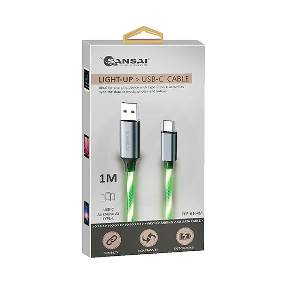 2PK Sansai Flowing Light Up USB-C Male to Male Charging/Data Cable 1m Assorted