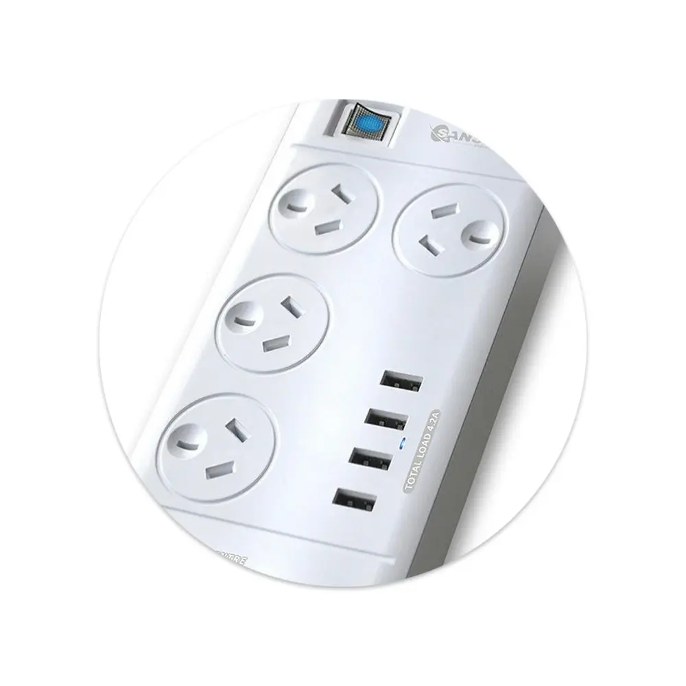 2pc Sansai Power Board 4 Way Outlets Socket 4 USB Charger Ports/Surge Protector