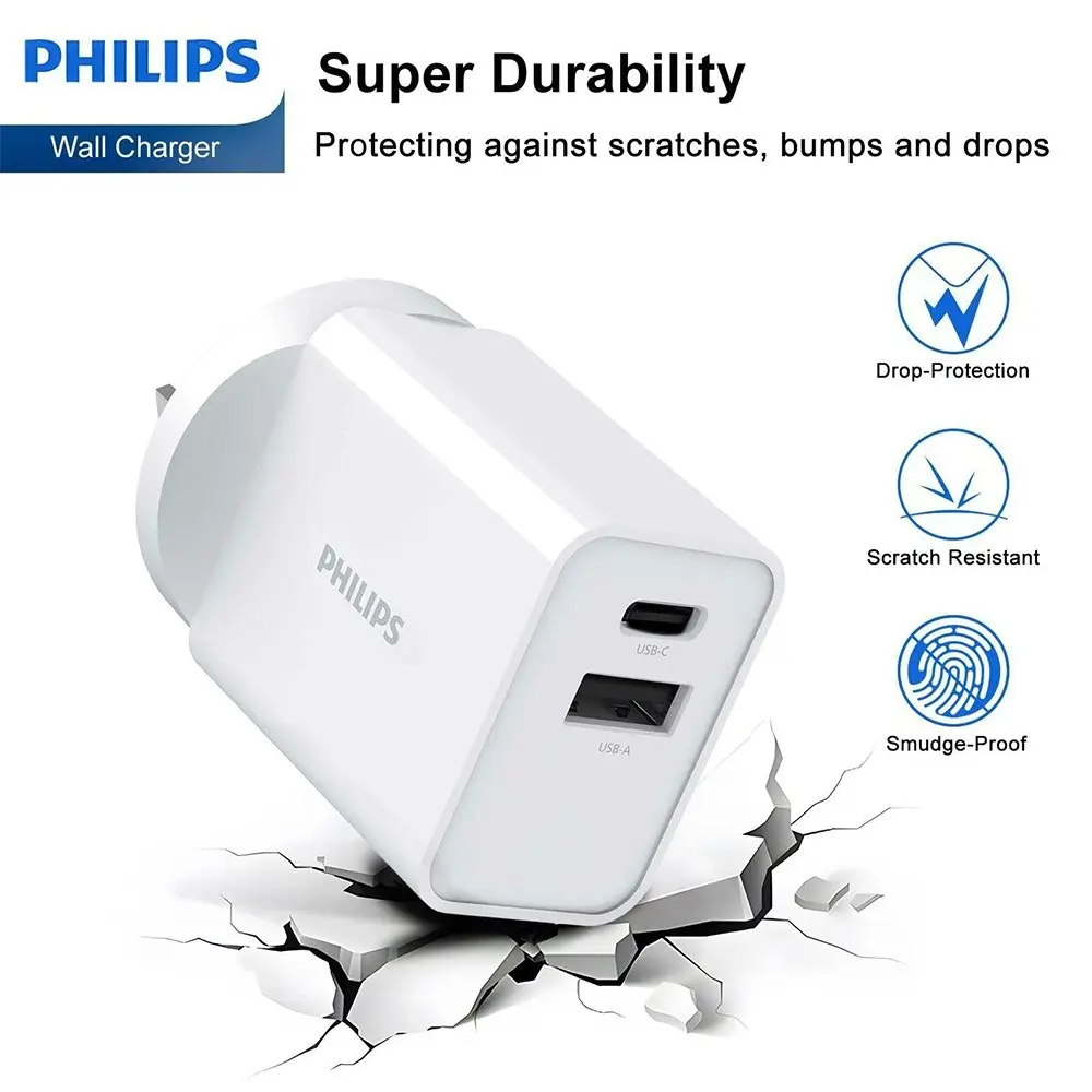 Philips 20W iPhone Wall Charger Adapter w/USB-C to Mfi-Certified Lightning Cable