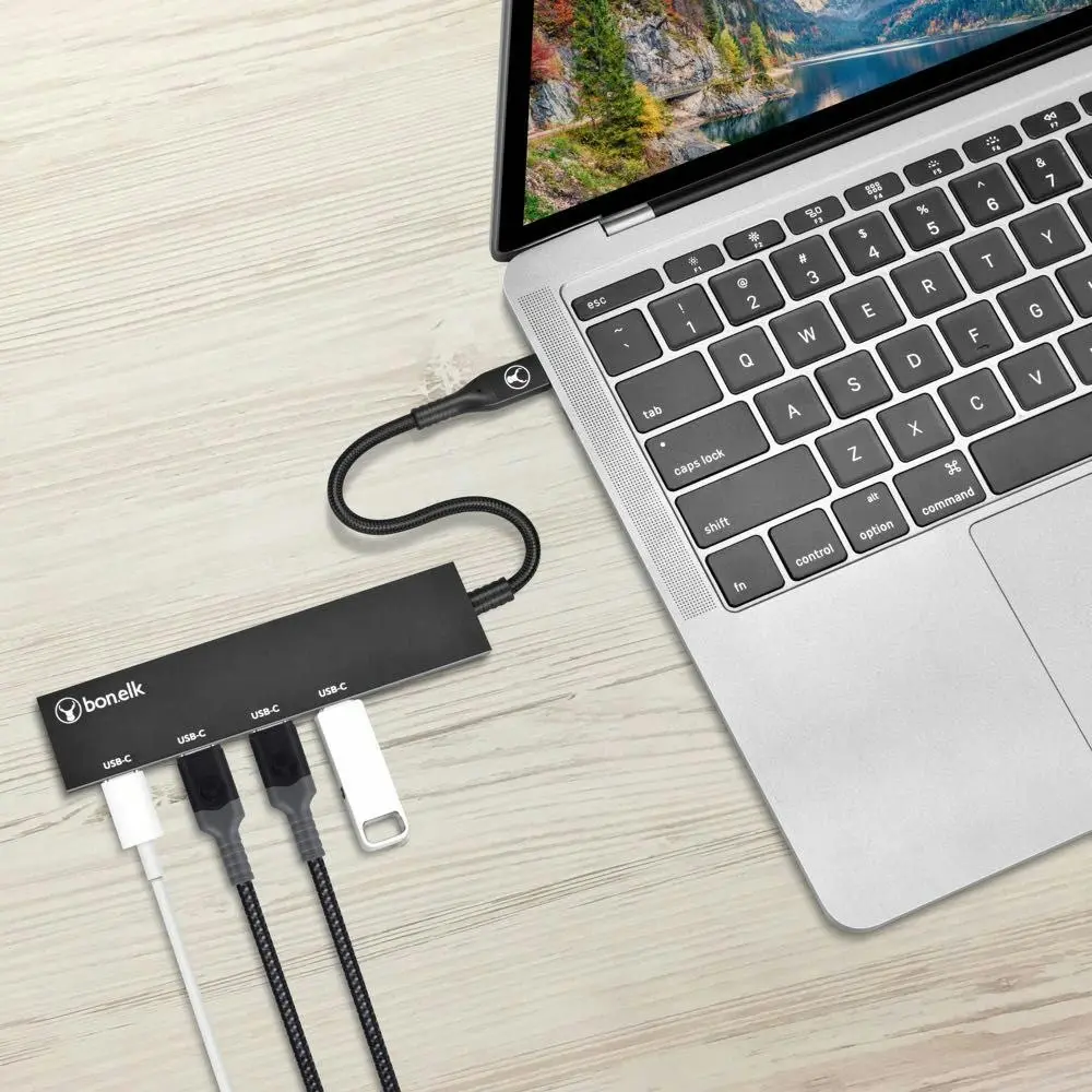 Bonelk Long-Life USB-C Male To Female 4-Port USB-C 3.0 Slim Hub For PC/Phone BLK