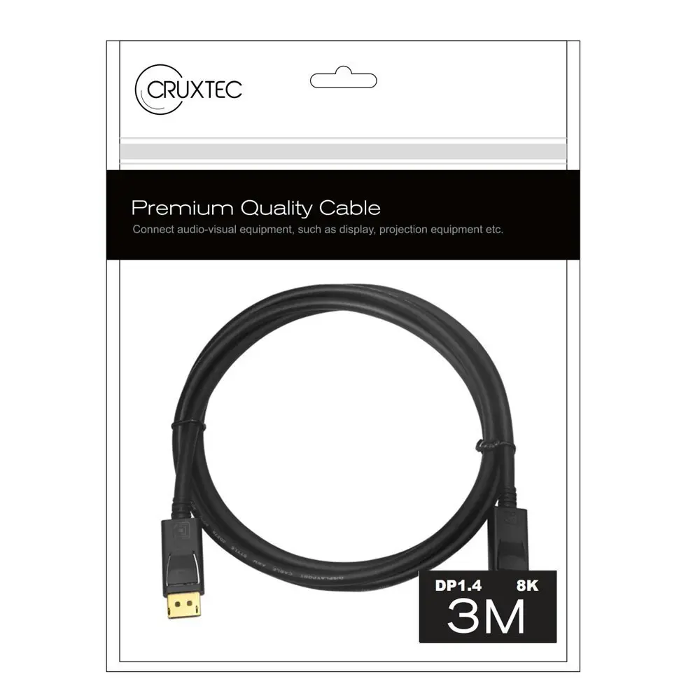 Cruxtec 3m DP 1.4 8K Displayport Male to Male Cable Display Port Connector Black