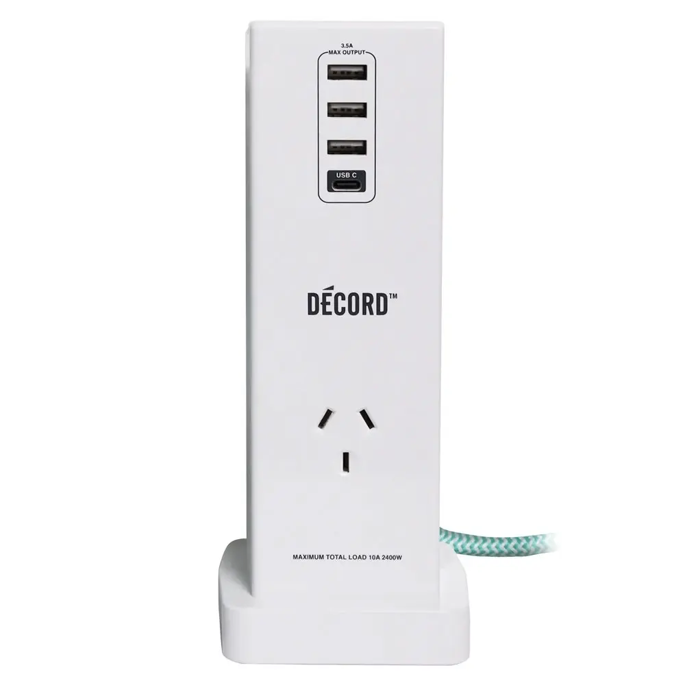 Crest Decord Office Headphone Stand USB-C/USB Power Board Tower Station White