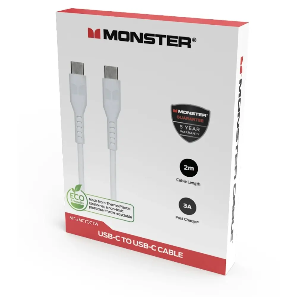 Monster TPE 2M USB-C to USB-C Android Phone Charging/Sync Power/Data Cable White