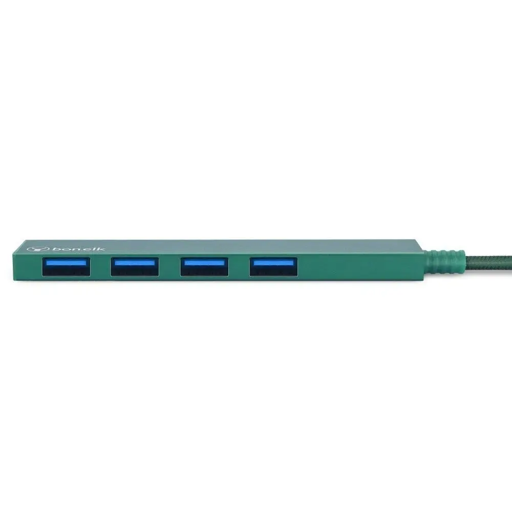 Bonelk Long-Life Male USB-A to 4-Port Female USB 3.0 Slim Hub For Laptop Green