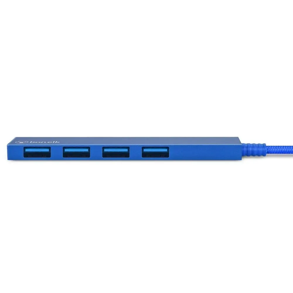 Bonelk Long-Life Male USB-A to 4-Port Female USB 3.0 Slim Hub For Laptop Blue