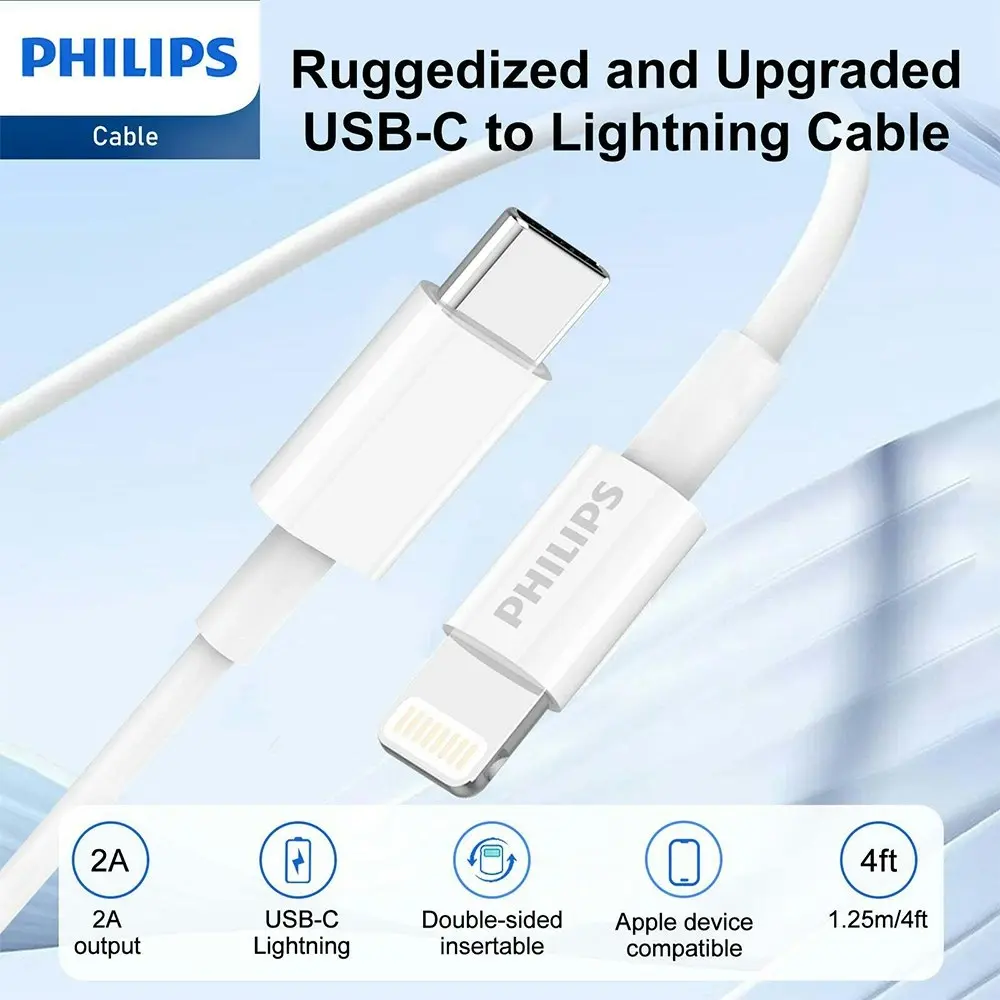 Philips 1.25m USB-C to Lightning Charge Cable Mfi Certified Connector For iPhone