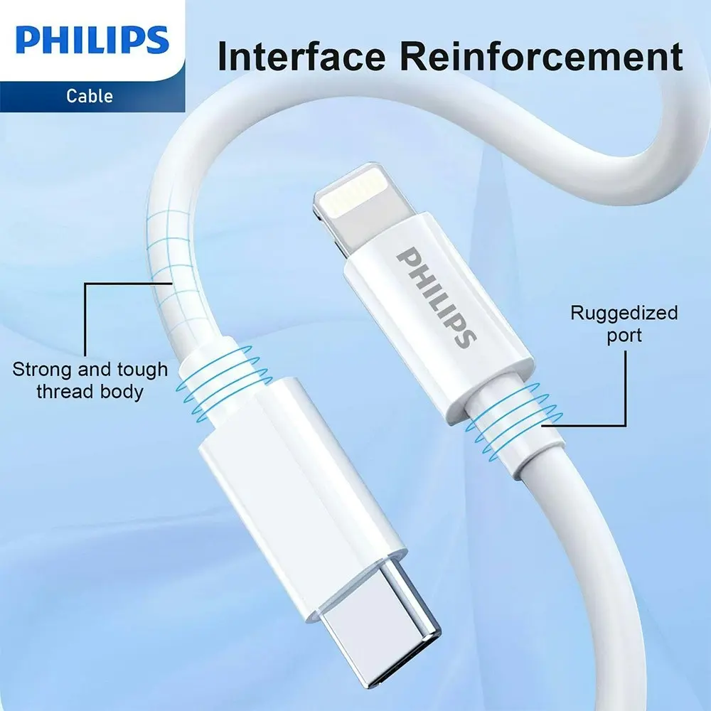 Philips 1.25m USB-C to Lightning Charge Cable Mfi Certified Connector For iPhone