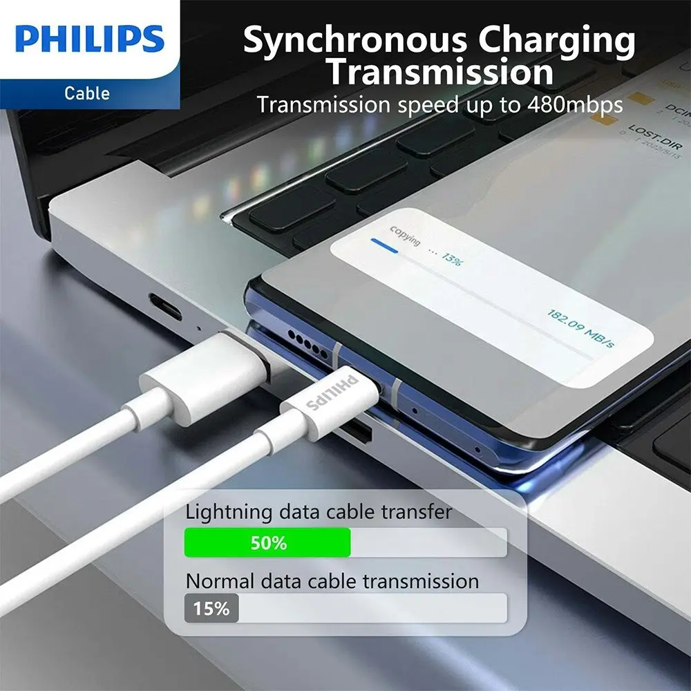 Philips 1.25m USB-C to Lightning Charge Cable Mfi Certified Connector For iPhone