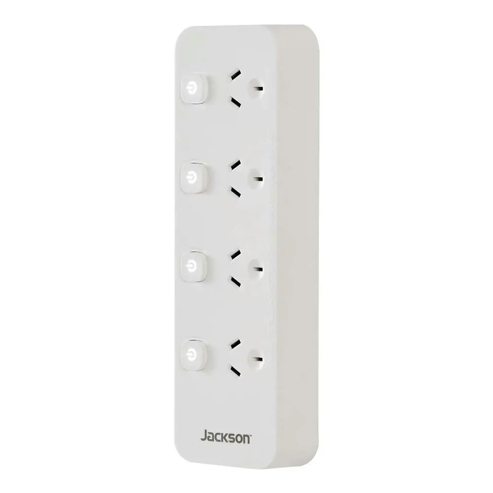 Jackson 22cm Power Board 4-Outlet Switch Control w/ Overload Protection White