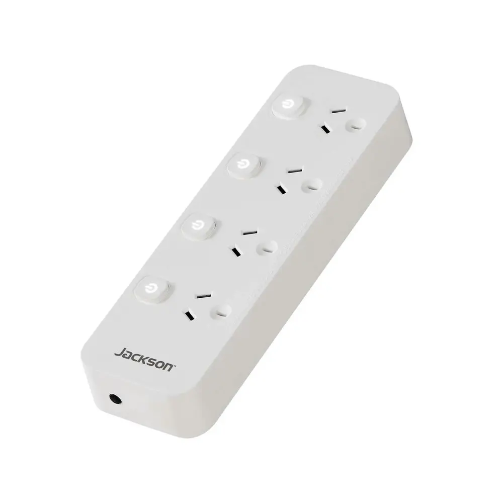 Jackson 22cm Power Board 4-Outlet Switch Control w/ Overload Protection White