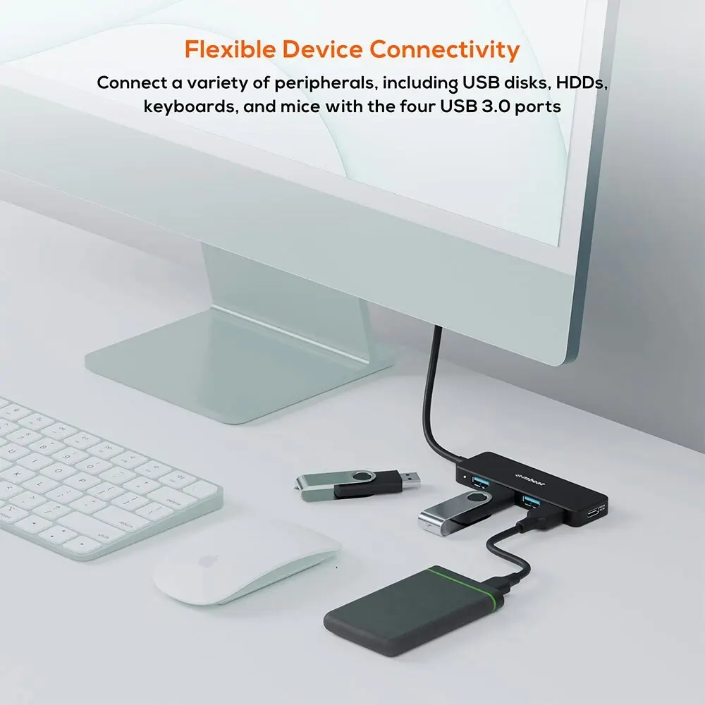 mBeat 4-Port 3.0 5Gbps USB-C Laptop/Computer Travel Hub 15cm w/USB-C DC Port