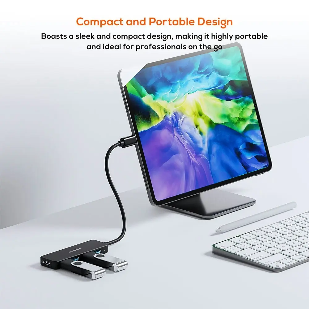 mBeat 4-Port 3.0 5Gbps USB-C Laptop/Computer Travel Hub 15cm w/USB-C DC Port